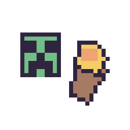 Pixel art Creeper Minecraft 16 × 16 et Torche Minecraft 16 × 16, grille 32 × 32