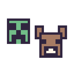 Pixel art Creeper Minecraft 16 × 16 et Vache Minecraft 16 × 16, grille 32 × 32