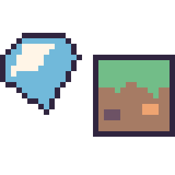Pixel art Diamant Minecraft 16 × 16 et Bloc herbe Minecraft 16 × 16, grille 32 × 32
