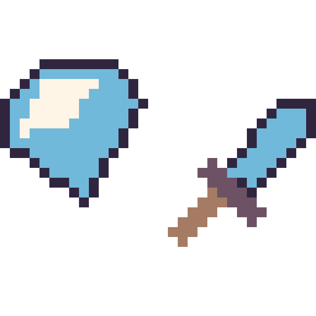 Modèle de pixel art Diamant Minecraft 16 × 16 et Epee diamant Minecraft 16 × 16 sur une grille de 32 par 32 cases