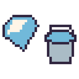 Pixel art Diamant Minecraft 16 × 16 et Seau eau Minecraft 16 × 16, grille 32 × 32