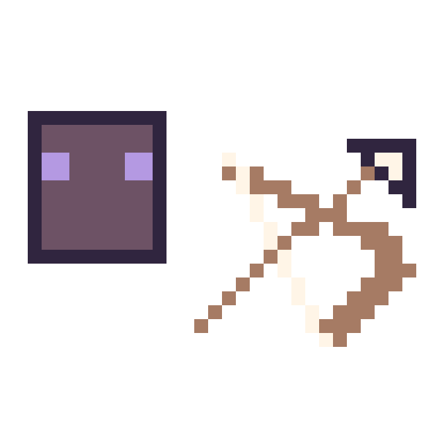 Modèle de pixel art Enderman Minecraft 16 × 16 et Arc Minecraft 16 × 16 sur une grille de 32 par 32 cases
