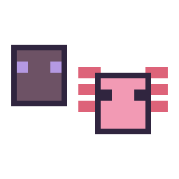 Pixel art Enderman Minecraft 16 × 16 et Axolotl Minecraft 16 × 16, grille 32 × 32