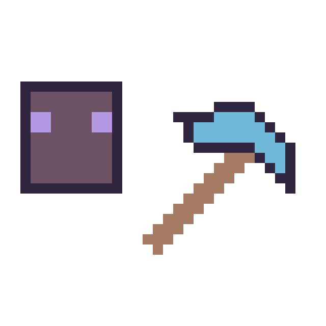 Modèle de pixel art Enderman Minecraft 16 × 16 et Pioche diamant Minecraft 16 × 16 sur une grille de 32 par 32 cases