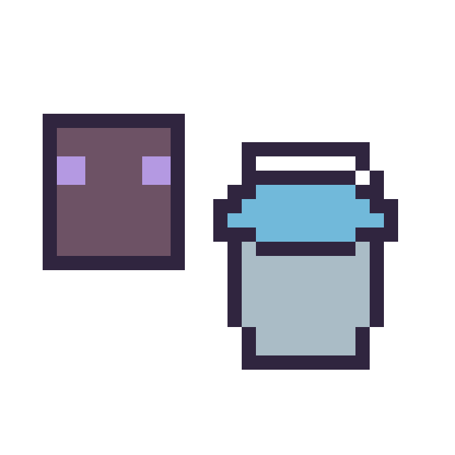 Modèle de pixel art Enderman Minecraft 16 × 16 et Seau eau Minecraft 16 × 16 sur une grille de 32 par 32 cases