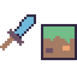 Pixel art Epee diamant Minecraft 16 × 16 et Bloc herbe Minecraft 16 × 16, grille 32 × 32