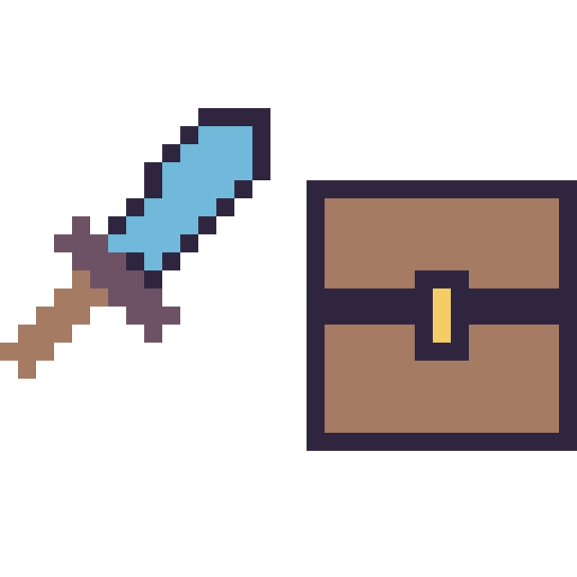 Modèle de pixel art Epee diamant Minecraft 16 × 16 et Coffre Minecraft 16 × 16 sur une grille de 32 par 32 cases