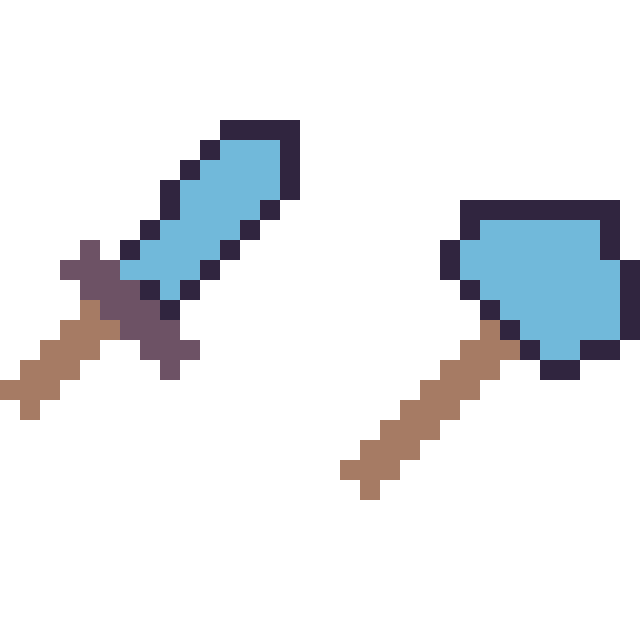 Modèle de pixel art Epee diamant Minecraft 16 × 16 et Hache diamant Minecraft 16 × 16 sur une grille de 32 par 32 cases