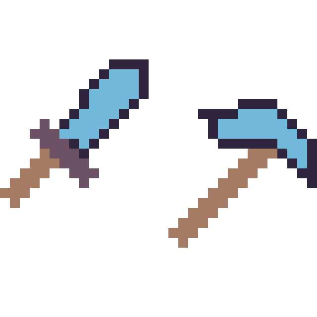 Modèle de pixel art Epee diamant Minecraft 16 × 16 et Pioche diamant Minecraft 16 × 16 sur une grille de 32 par 32 cases