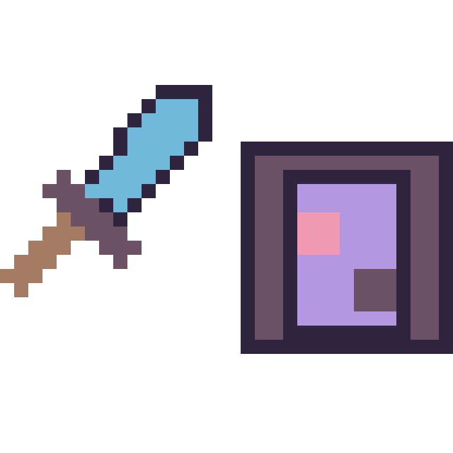 Modèle de pixel art Epee diamant Minecraft 16 × 16 et Portail nether Minecraft 16 × 16 sur une grille de 32 par 32 cases