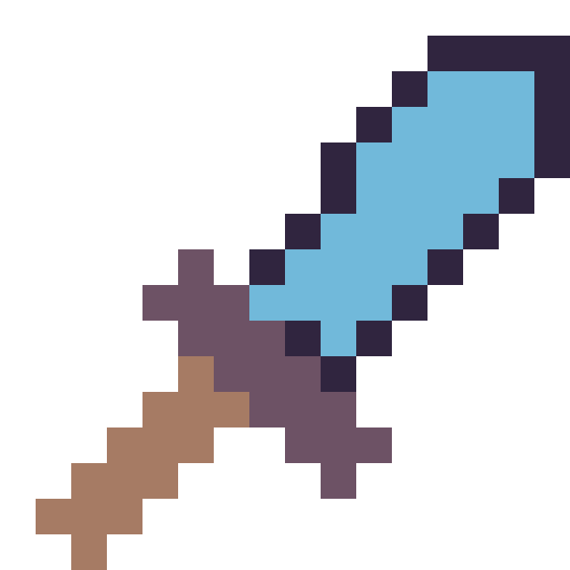 Modèle de pixel art Epee diamant Minecraft 16 × 16 sur une grille de 16 par 16 cases