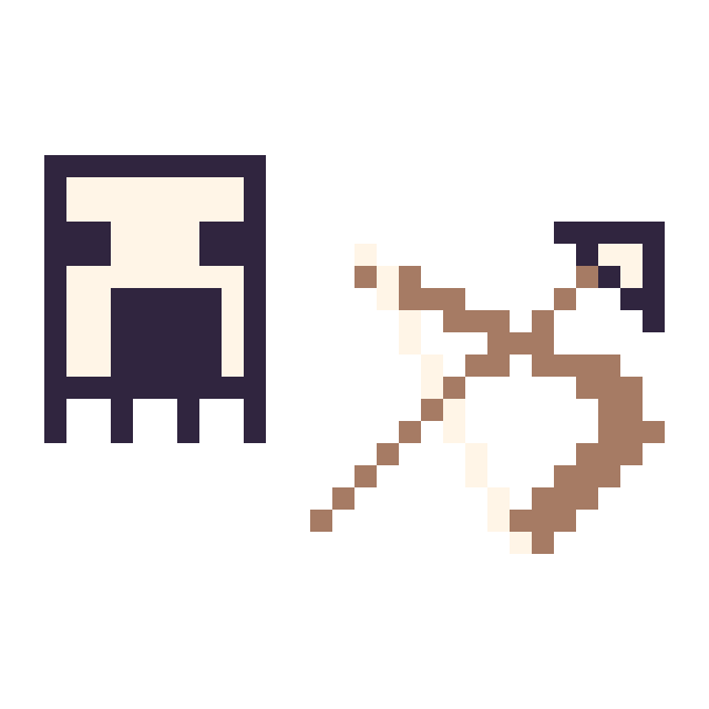 Modèle de pixel art Ghast Minecraft 16 × 16 et Arc Minecraft 16 × 16 sur une grille de 32 par 32 cases