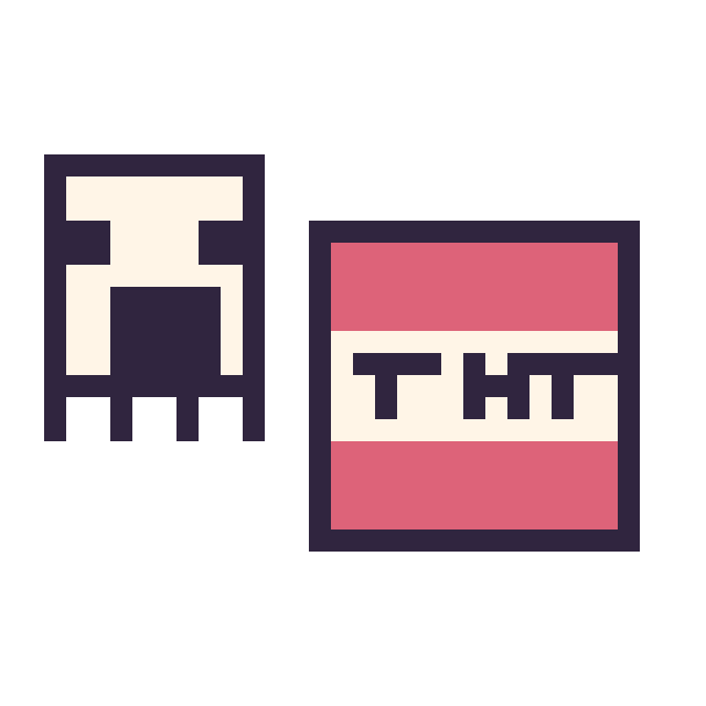 Modèle de pixel art Ghast Minecraft 16 × 16 et Bloc tnt Minecraft 16 × 16 sur une grille de 32 par 32 cases