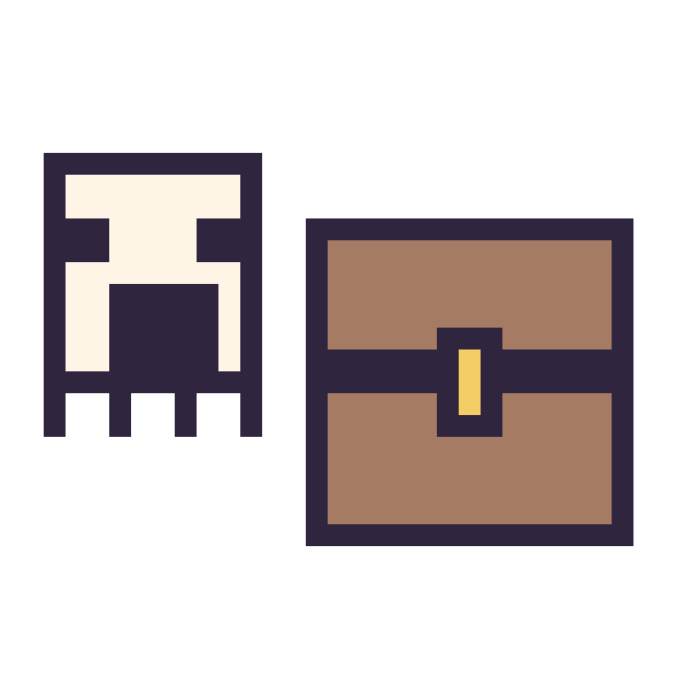 Modèle de pixel art Ghast Minecraft 16 × 16 et Coffre Minecraft 16 × 16 sur une grille de 32 par 32 cases