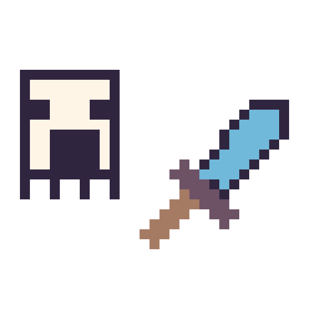 Modèle de pixel art Ghast Minecraft 16 × 16 et Epee diamant Minecraft 16 × 16 sur une grille de 32 par 32 cases