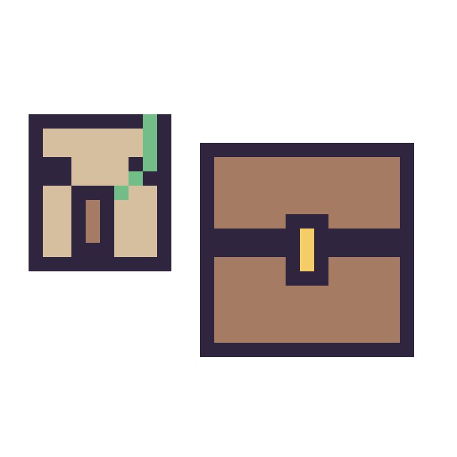 Modèle de pixel art Golem de fer Minecraft 16 × 16 et Coffre Minecraft 16 × 16 sur une grille de 32 par 32 cases