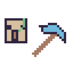 Pixel art Golem de fer Minecraft 16 × 16 et Pioche diamant Minecraft 16 × 16, grille 32 × 32