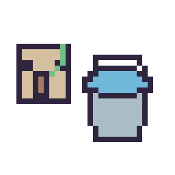 Pixel art Golem de fer Minecraft 16 × 16 et Seau eau Minecraft 16 × 16, grille 32 × 32