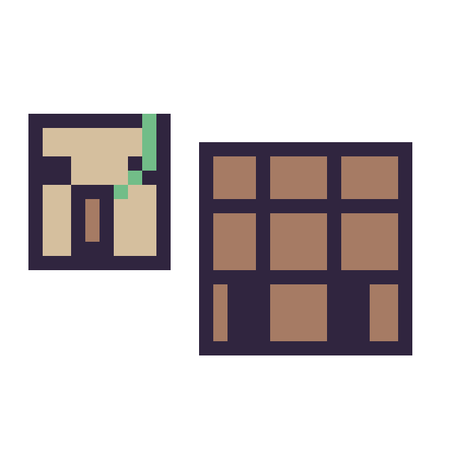 Modèle de pixel art Golem de fer Minecraft 16 × 16 et Table craft Minecraft 16 × 16 sur une grille de 32 par 32 cases