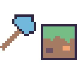 Pixel art Hache diamant Minecraft 16 × 16 et Bloc herbe Minecraft 16 × 16, grille 32 × 32