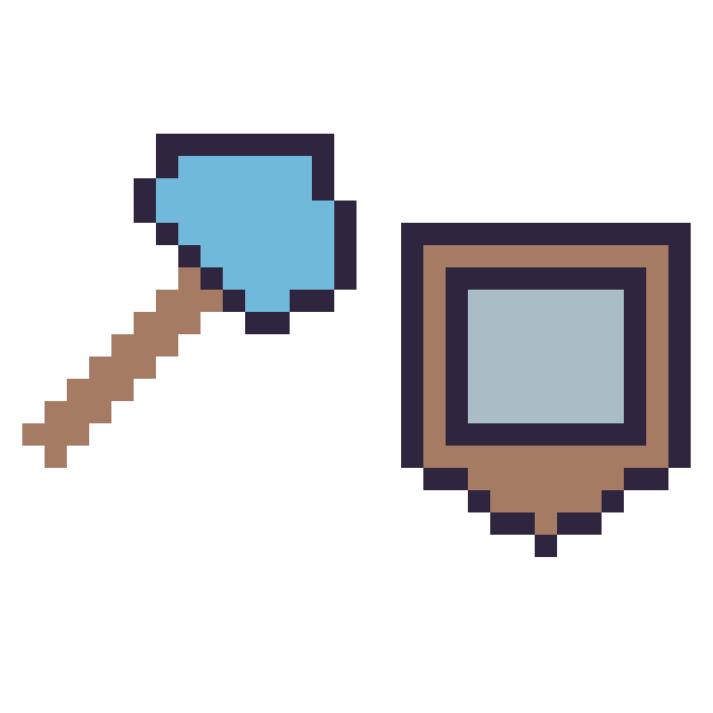 Modèle de pixel art Hache diamant Minecraft 16 × 16 et Bouclier Minecraft 16 × 16 sur une grille de 32 par 32 cases