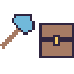 Pixel art Hache diamant Minecraft 16 × 16 et Coffre Minecraft 16 × 16, grille 32 × 32