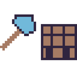 Pixel art Hache diamant Minecraft 16 × 16 et Table craft Minecraft 16 × 16, grille 32 × 32