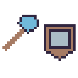 Pixel art Pelle diamant Minecraft 16 × 16 et Bouclier Minecraft 16 × 16, grille 32 × 32