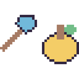Pixel art Pelle diamant Minecraft 16 × 16 et Pomme doree Minecraft 16 × 16, grille 32 × 32