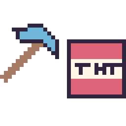 Pixel art Pioche diamant Minecraft 16 × 16 et Bloc tnt Minecraft 16 × 16, grille 32 × 32
