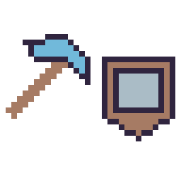 Pixel art Pioche diamant Minecraft 16 × 16 et Bouclier Minecraft 16 × 16, grille 32 × 32