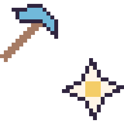 Pixel art Pioche diamant Minecraft 16 × 16 et Etoile nether Minecraft 16 × 16, grille 32 × 32