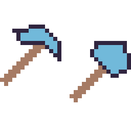 Pixel art Pioche diamant Minecraft 16 × 16 et Hache diamant Minecraft 16 × 16, grille 32 × 32