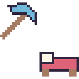 Pixel art Pioche diamant Minecraft 16 × 16 et Lit Minecraft 16 × 16, grille 32 × 32