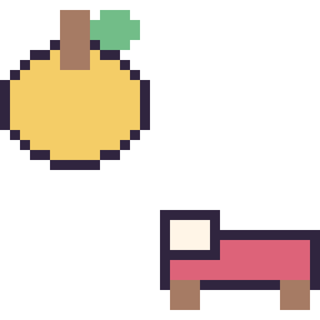 Modèle de pixel art Pomme doree Minecraft 16 × 16 et Lit Minecraft 16 × 16 sur une grille de 32 par 32 cases