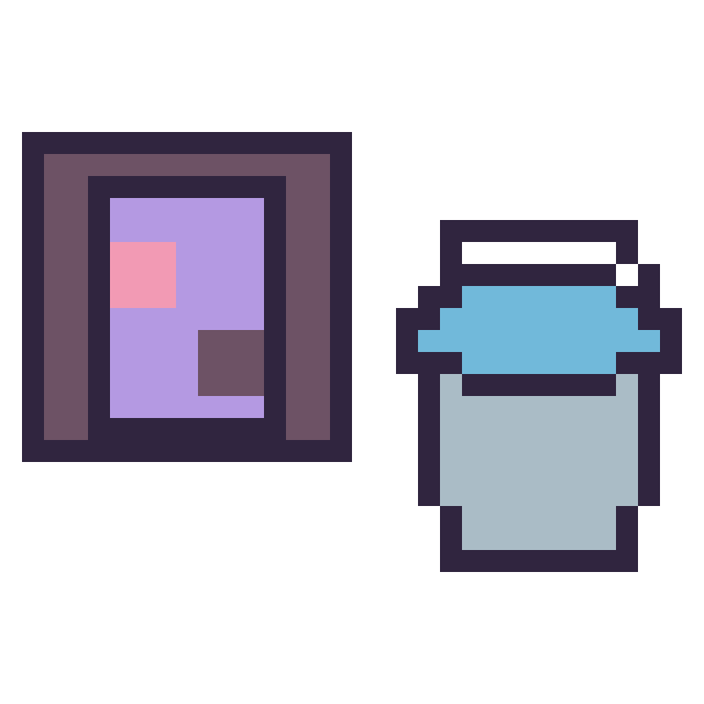 Modèle de pixel art Portail nether Minecraft 16 × 16 et Seau eau Minecraft 16 × 16 sur une grille de 32 par 32 cases