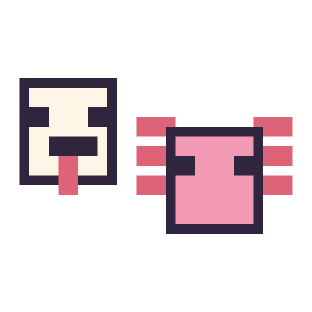 Modèle de pixel art Poule Minecraft 16 × 16 et Axolotl Minecraft 16 × 16 sur une grille de 32 par 32 cases