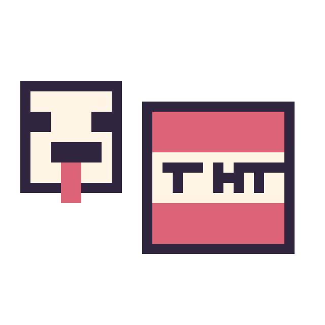 Modèle de pixel art Poule Minecraft 16 × 16 et Bloc tnt Minecraft 16 × 16 sur une grille de 32 par 32 cases