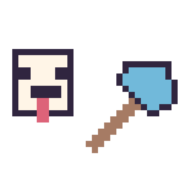 Modèle de pixel art Poule Minecraft 16 × 16 et Hache diamant Minecraft 16 × 16 sur une grille de 32 par 32 cases