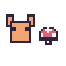 Pixel art Renard Minecraft 16 × 16 et Champignon simple 10 × 10, grille 32 × 32