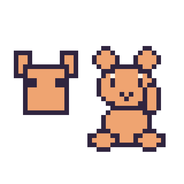 Modèle de pixel art Renard Minecraft 16 × 16 et Écureuil assis sur une grille de 40 par 40 cases