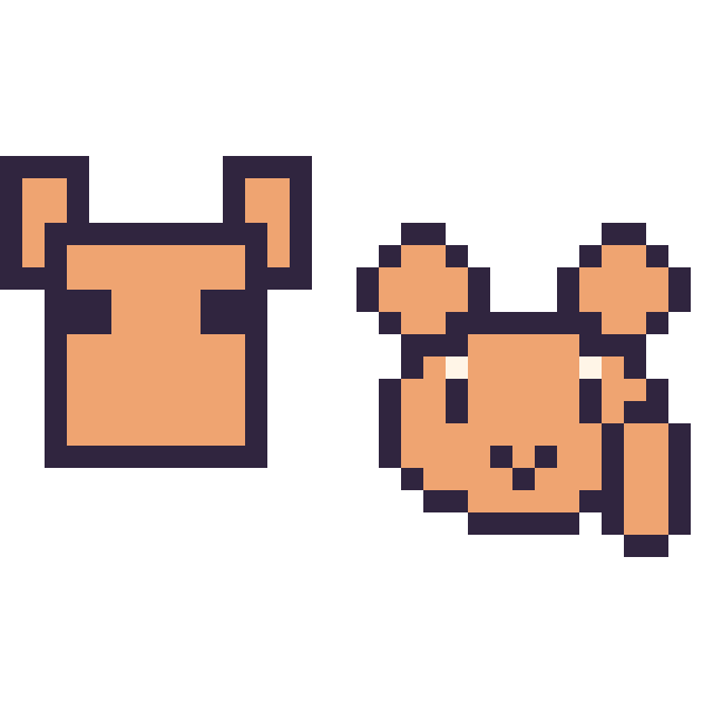 Modèle de pixel art Renard Minecraft 16 × 16 et Écureuil en portrait sur une grille de 32 par 32 cases