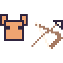 Pixel art Renard Minecraft 16 × 16 et Arc Minecraft 16 × 16, grille 32 × 32