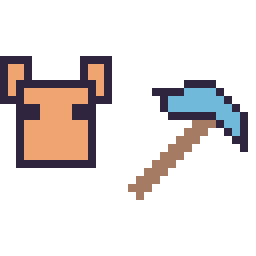 Pixel art Renard Minecraft 16 × 16 et Pioche diamant Minecraft 16 × 16, grille 32 × 32