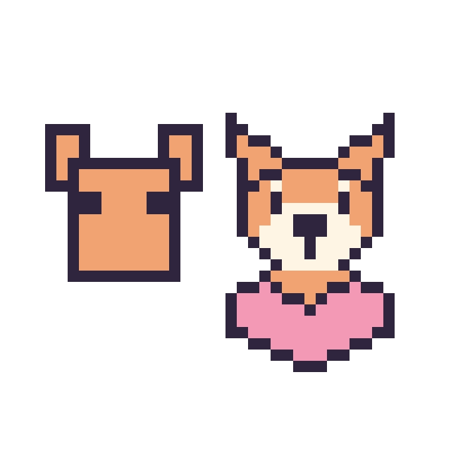 Modèle de pixel art Renard Minecraft 16 × 16 et Renard avec un cœur sur une grille de 40 par 40 cases