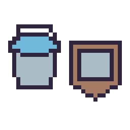 Pixel art Seau eau Minecraft 16 × 16 et Bouclier Minecraft 16 × 16, grille 32 × 32