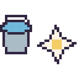 Pixel art Seau eau Minecraft 16 × 16 et Etoile nether Minecraft 16 × 16, grille 32 × 32