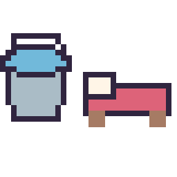 Pixel art Seau eau Minecraft 16 × 16 et Lit Minecraft 16 × 16, grille 32 × 32