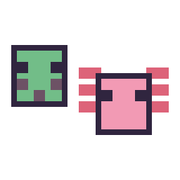 Pixel art Slime Minecraft 16 × 16 et Axolotl Minecraft 16 × 16, grille 32 × 32