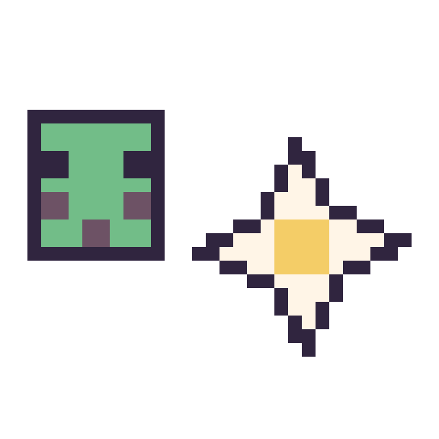 Modèle de pixel art Slime Minecraft 16 × 16 et Etoile nether Minecraft 16 × 16 sur une grille de 32 par 32 cases
